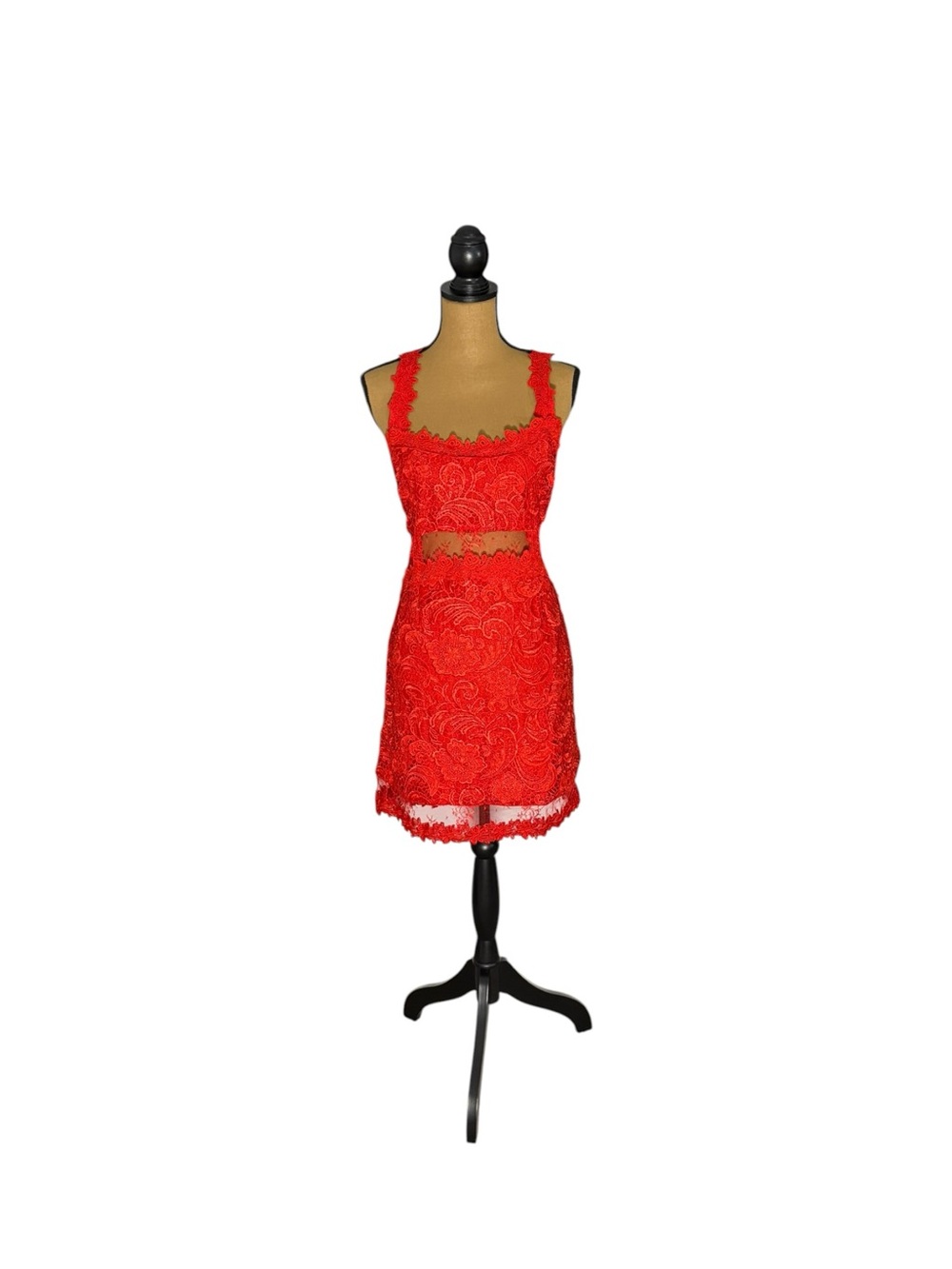 VENUS Red Lace Bodycon Mini Dress 16 NWT Mesh Cutout Criss Cross Cocktail